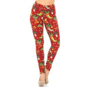 Reg One Size Womens Buttery Soft‎ Ruby Red Christmas Stocking Leggings